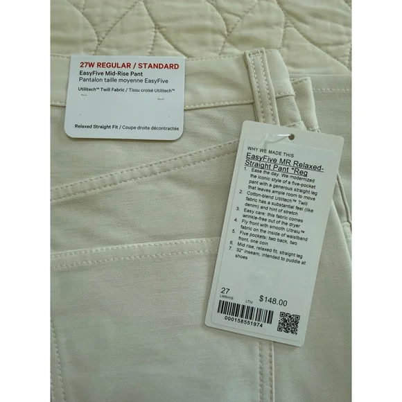 Women's Lululemon EasyFive Mid-Rise Relaxed Straight Pant 27 Beige - Picture 4 of 5